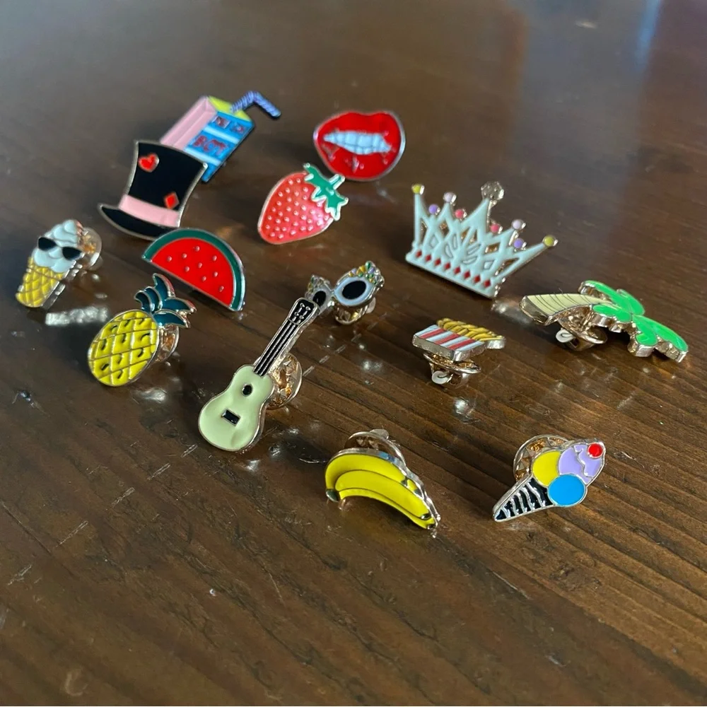 Lot of 14 Colorful Enameled Flair Lapel Collectable Novelty Pins